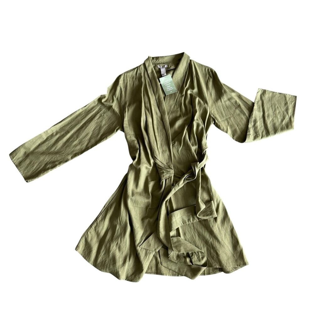 H&M LONG SLEEVE WRAP LINEN BLEND MINI DRESS SIZE LARGE NWT